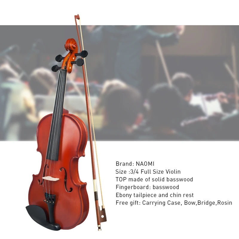 3/4 матовый чехол для скрипки студента+ бант+ канифоль набор Большая Крытая Скрипка для студента натуральная скрипка