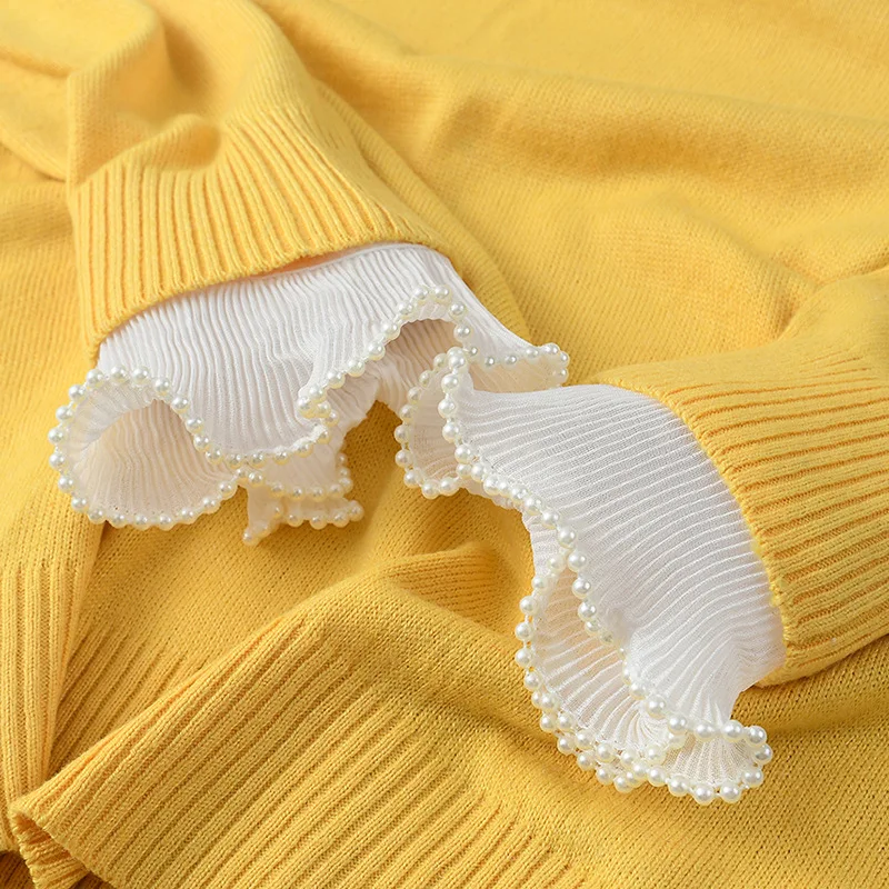 1 Pair Women Chiffon Lace Floral False Horn Cuffs Ruffles Pleated Detachable Fake Sleeve Wrist Warmer Clothing Accessory