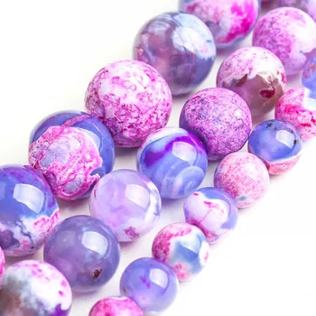 

Natural Stone Beads Fuchsia Blue Fire Agates Loose Beads For Jewelry Making DIY Ear Studs Bracelets Accessories 15" 6/8/10mm