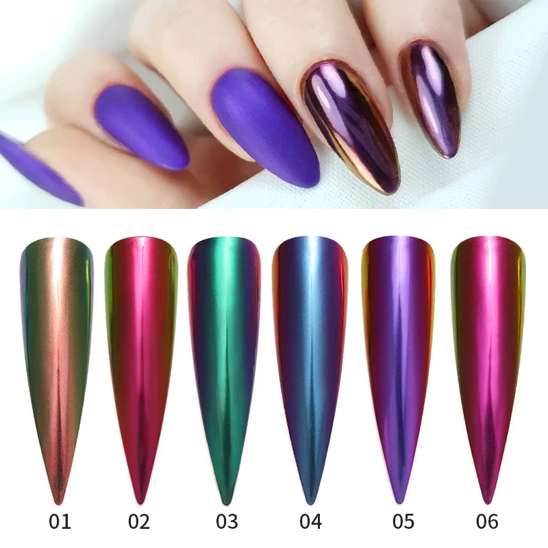 1 Box Chameleon Mirror Nail Powder Acrylic Auroras Effect Nail Powder UV Gel Polish Chrome Dust Manicuring Art Decoration