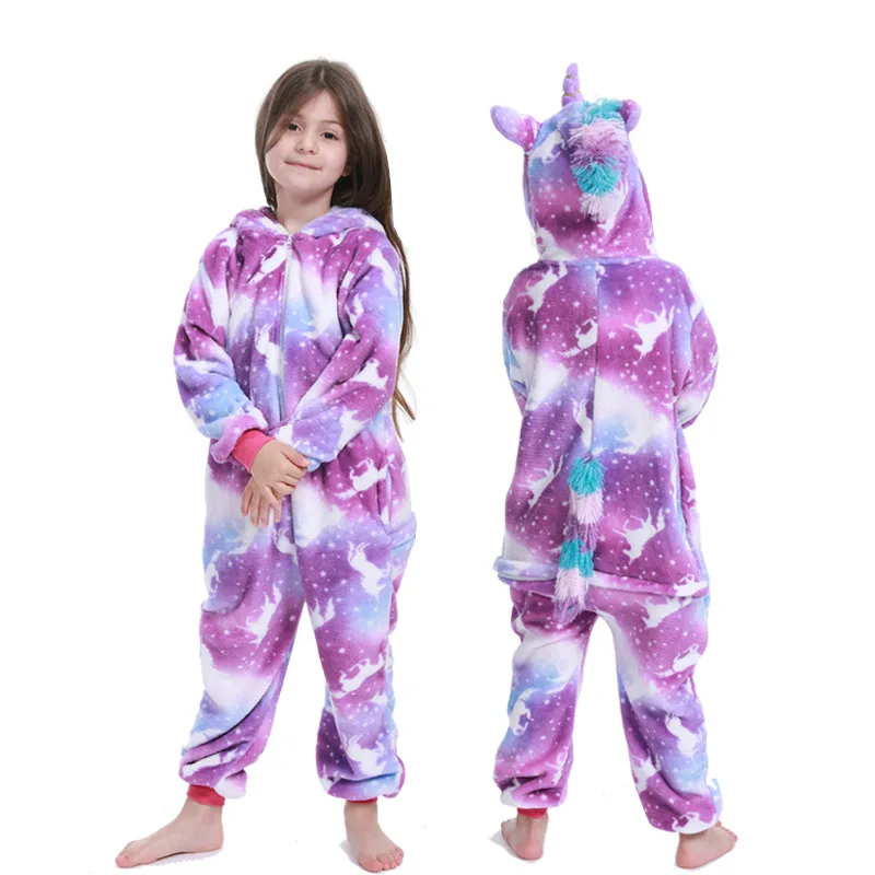 Kids Unicorn Pajamas For Children Animal Cartoon Blanket Sleepers Baby Costume Winter Boy Girl Licorne Jumspuit - Цвет: Purple Star Pegasus