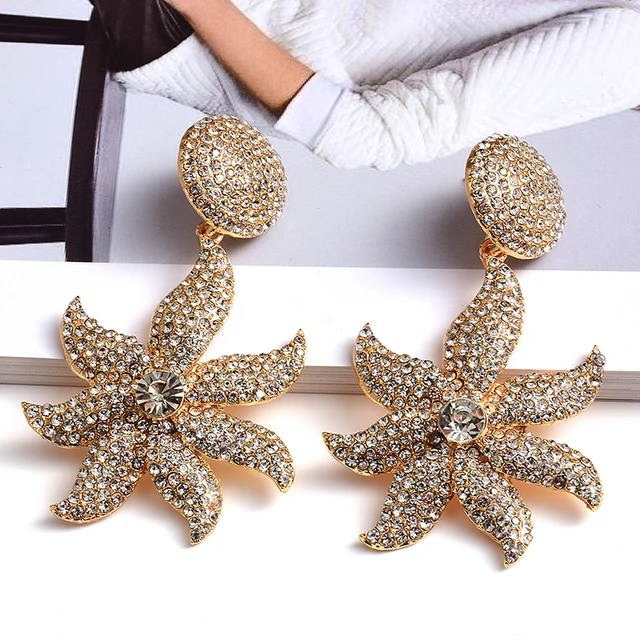 Fully Studded flower Shaped Rhinestone Earrings 1