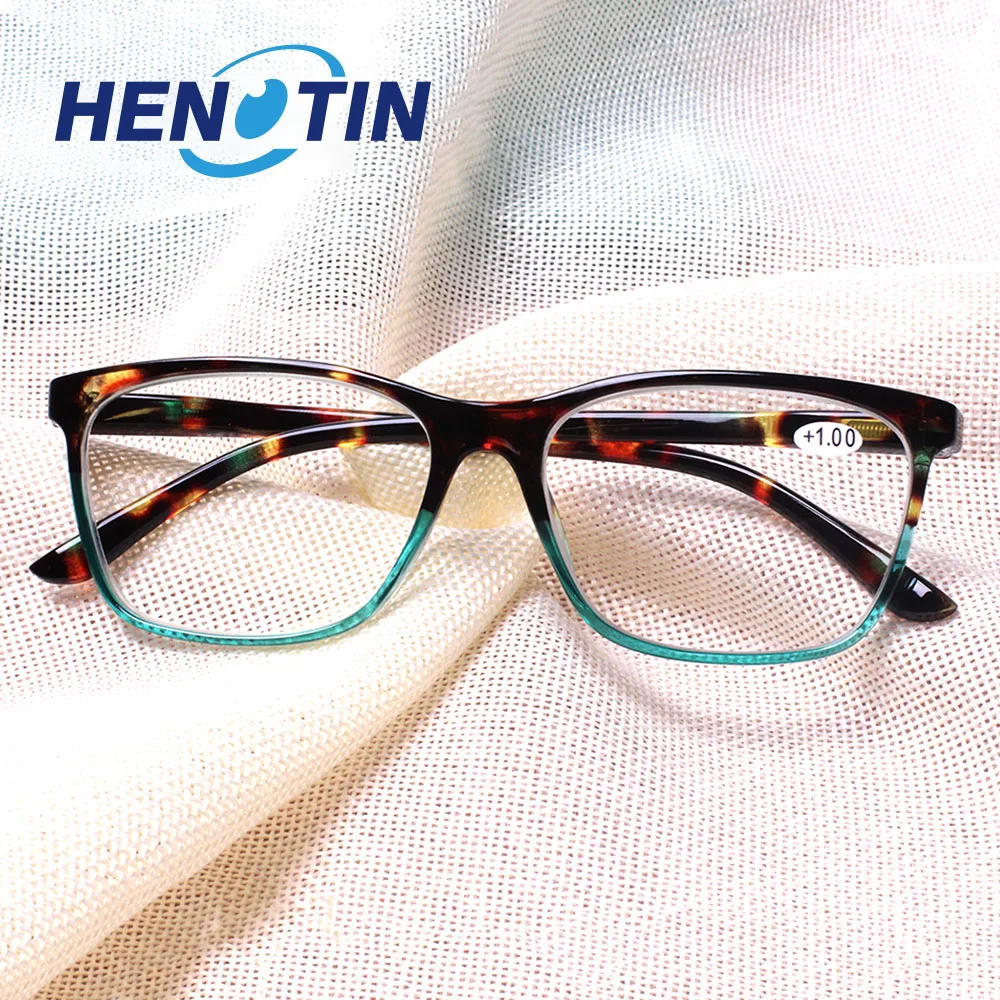 

Henotin Reading Glasses Spring Hinge Rectangular Frame Men and Women HD Reader Eyeglasses Diopter 0~600