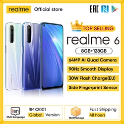 Realme 6 8 Гб 128 NFC глобальная версия 90 Гц Дисплей Helio G90T 30 Вт мгновенная зарядка 4300 мА/ч, Батарея 64MP