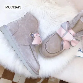 

2019 Chinese brand high quality snow boots, real leather, natural wool, the latest fashion lace up women's shoes, 5 colors