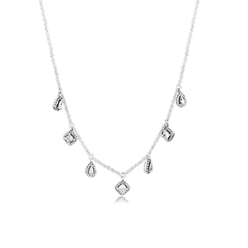 

QANDOCCI 925 Sterling Silver Dangling Geometric Shapes Necklace Women Silver Jewelry Fashion Pendants Necklaces Wholesale