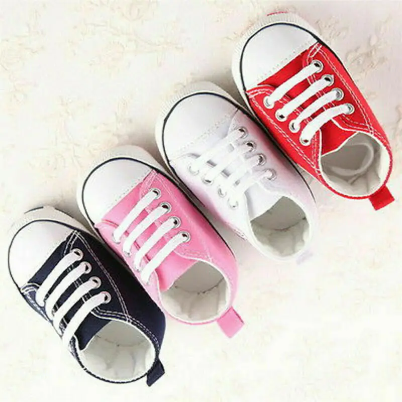  Newborn Baby Boys Girls Casual Canvas Shoes Toddler Star Soft Anti-Slip Sole Sneakers Soft Sole Cri