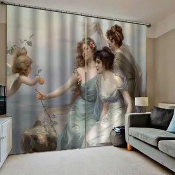 

European 3D Curtains angel design Curtains For Living Room Bedroom soundproof windproof curtains