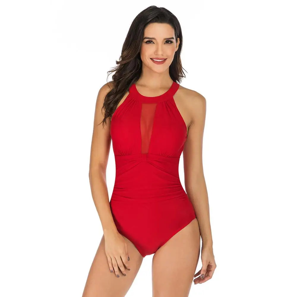 

Swimsuit Woman Pure color Halter one-piece swimsuit High elasticity Kin-friendly fabric Not easy to fade Fixed cup Eastan