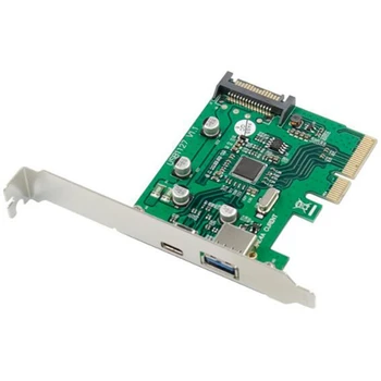 

PCI-E Dual Port USB 3.1 Expansion Card Type-C+Type -A 2.4A ASM1142 Chipset 15-Pin Power Connector Port 10Gbps