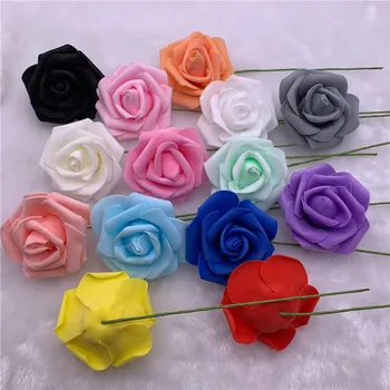 

50pcs 7-8cm Large Foam Flowers Artificial Roses Flowers Heads Foam Roses Realistic Fake Roses with Stem DIY Wedding Bouquet