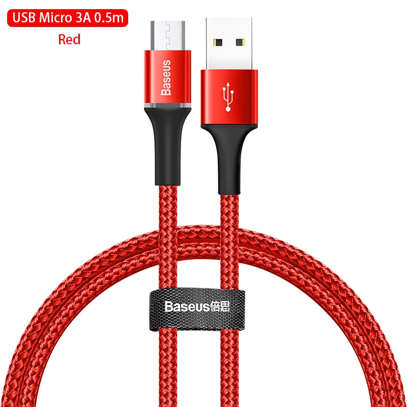 Baseus Micro USB кабель 3A быстрой зарядки Android кабель для передачи данных для мобильного телефона Micro Зарядное устройство, 1 м, 2 м, проволочные заряжающие провода шнур с светодиодный освещения - Название цвета: 3A 0.5m Red