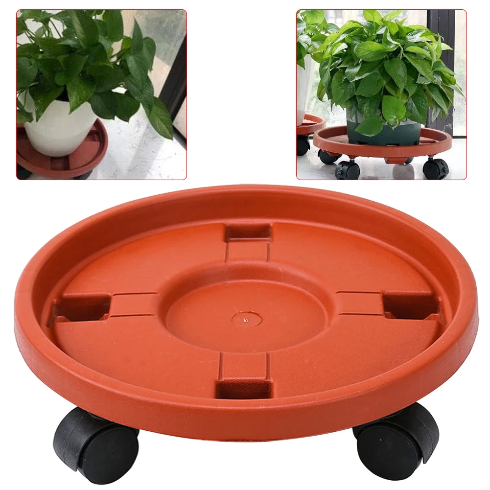 Plant Pallet Caddy Pot Tray Plants Stand With 4 Wheels Round Flowers