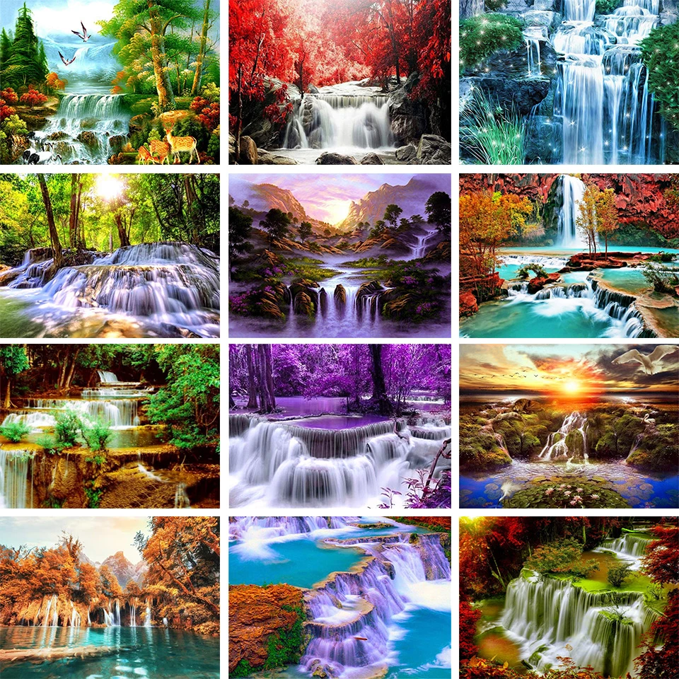 5D DIY diamond painting landscape waterfall rhinestone art picture diamond embroidery handmade mosaic mosaic decoration gift