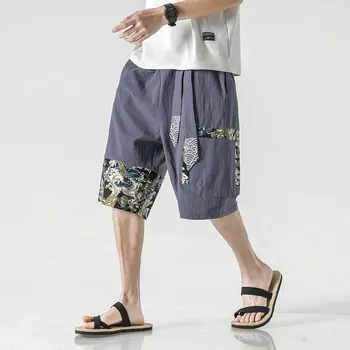 Streetwear Summer Shorts Men Cotton Linen Casual Mens Shorts Chinese Style Bermuda Calf-Length Short Pants Men