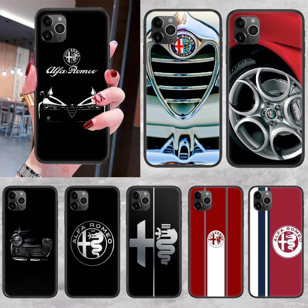 Italy Car Alfa Romeo Phone Case Cover Hull For iphone 5 5s se 2 6 6s 7 8 12 mini plus X XS XR 11 PRO MAX black tpu waterproof case for iphone 8