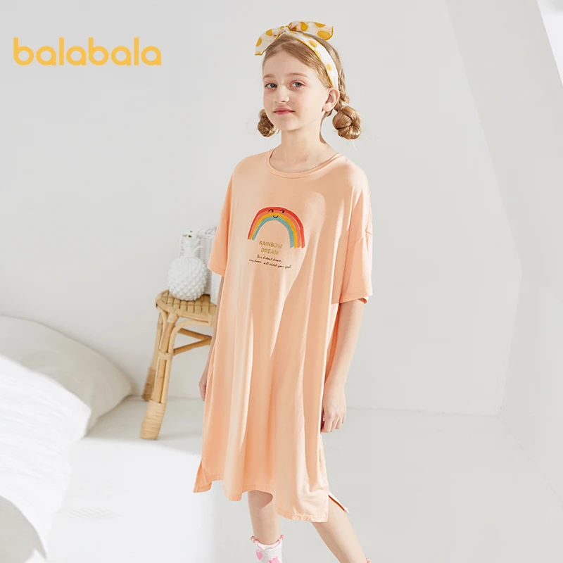 Mädchen Nachthemd Mit Katzenmotiv - Baumwolle Kurzarm Schlafkleid