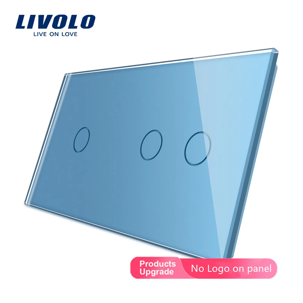 Livolo роскошное 7 цветов жемчужное Хрустальное стекло, 151 мм* 80 мм, стекло только стандарт ЕС, двойная стеклянная панель, C7-C1/C2-11, только панель, без логотипа - Цвет: Blue-No logo