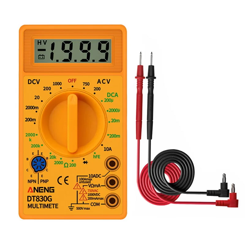 Цифровой мультиметр AC/DC ЖК-мультиметр Вольтметр Амперметр Ом тестер Высокая безопасность ручной измеритель DT830B с проводом ручка кабель - Цвет: DT830G yellow