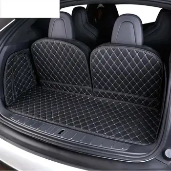 

for tesla model x luxury fiber leather car trunk mat 2015 2016 2017 2018 2019 2020 cargo liner rug carpet accessories