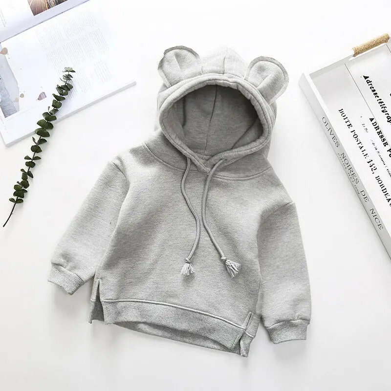 1-5Y Toddler Kid Baby Girl Long Sleeve Solid Hooded Coats Autumn Warm Outerwear Children Cartton Long Ear Clothes - Color: Gray