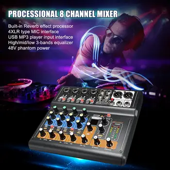 

Mini Portable Mixer 8 Channel Professional Live Studio o KTV Karaoke Mixer USB Mixing Console 48V for Family KTV(EU Plug)