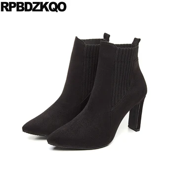 

autumn stiletto boots slip on luxury brand shoes women ankle black designer high heel suede winter pointy pointed toe chelsea