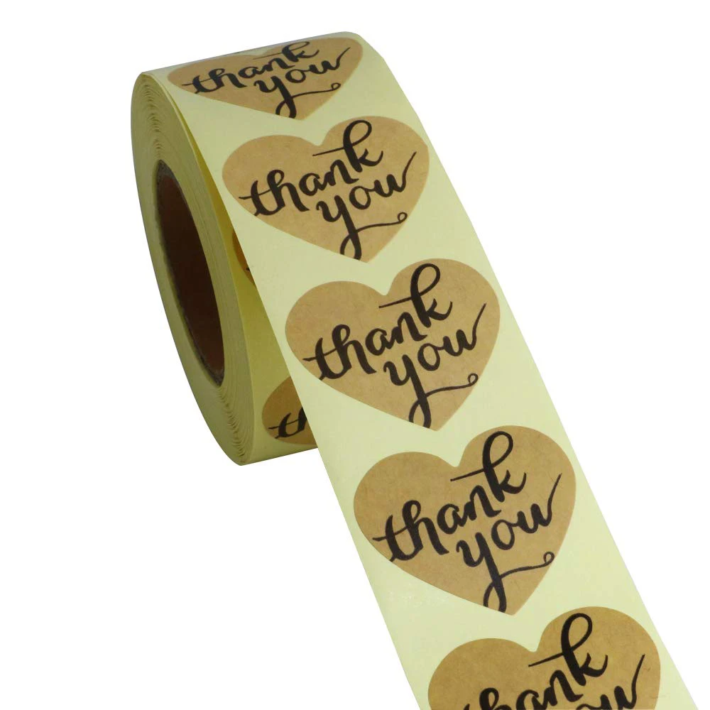 500 шт золотое/коричневое сердце Спасибо наклейки этикетки печать фольги наклейки бумага DIY ручной работы изготовление подарочной карты/Подарочная коробка boite bijoux