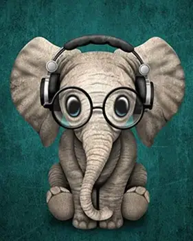 

coloring by number coloring Elephants wear headphon animal oil paint colors by number digital acrylic paint decorative paint