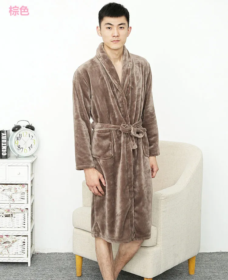 Night Robe Sleepwear Bathrobe Women Robes Thick Plus-sized Korean-style Long Sleeve Open Front Lace-up Men And Women Pajamas