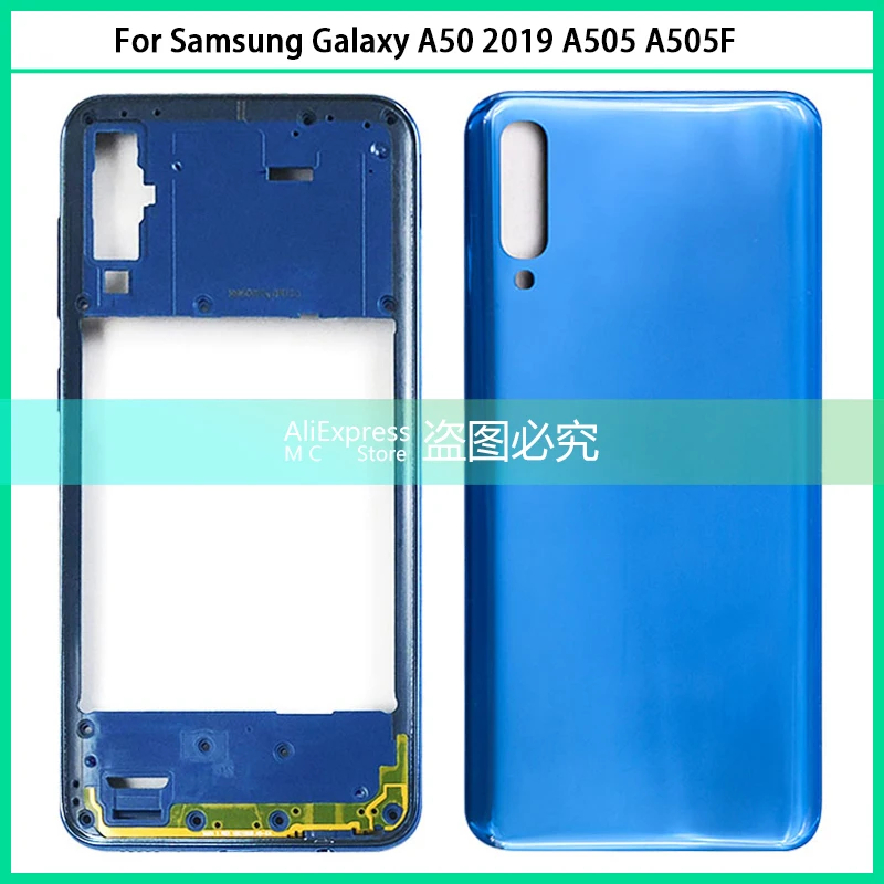 phone frame photo New For Samsung Galaxy A50 2019 A505 A505F Plastic Middle Frame Bezel A50 Battery Back Cover Rear Door Housing Case Replace android mobile frame