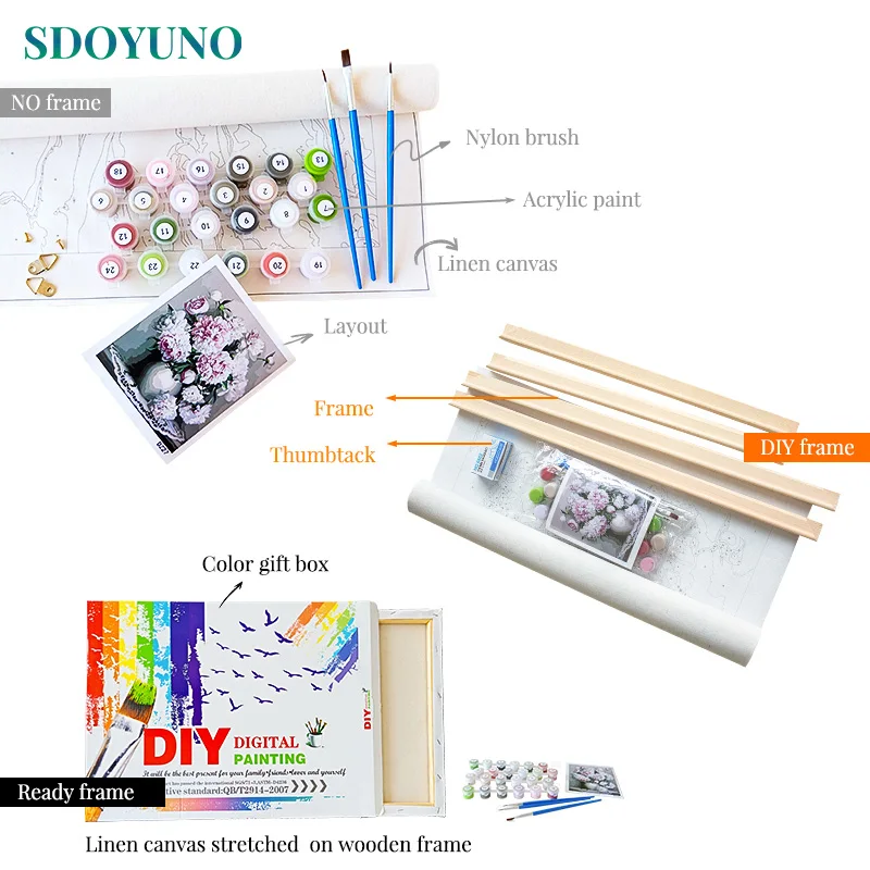 SDOYUNO 60x75cm Frame DIY Painting By Numbers Kits Sunflowers Abstract