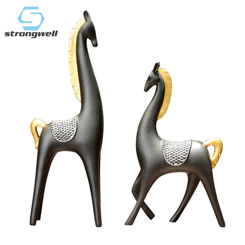 Strongwell European Animal Sculpture Modern Minimalist Black Couple Horse Ornaments Resin Art Crafts Home Decoration Gift Strongwell European Animal Sculpture Modern Minimalist Black Couple Horse Ornaments Resin Art Crafts Home Decoration Gift