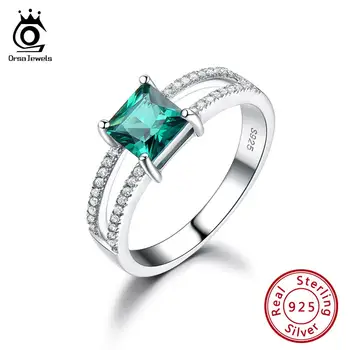 

ORSA JEWELS Latest Pure 925 Sterling Silver Fashion Women Ring Square Cut Anniversary Emerald Birthstone Ring Fine Jewelry VSR17