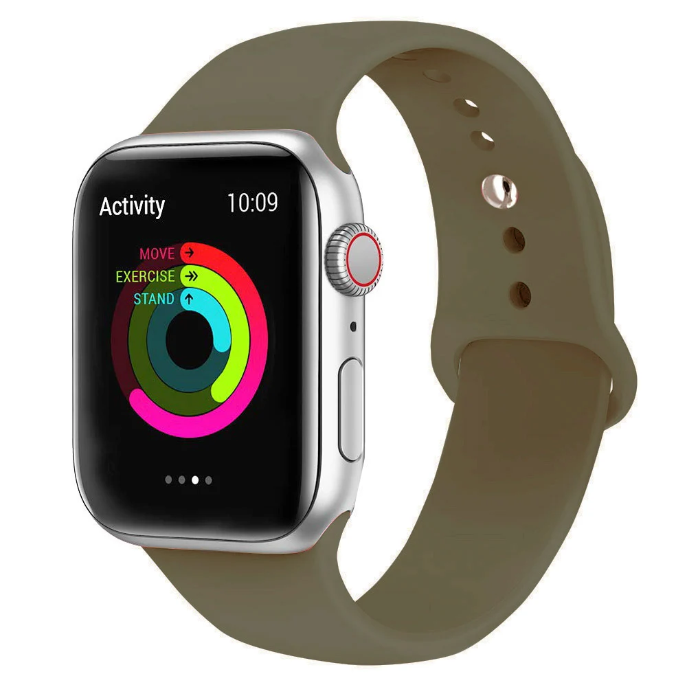 Силиконовый ремешок для наручных часов Apple Watch, 42 мм, 38 мм, Версия 44 мм 40 мм резиновый браслет Ремешки черный ремешок наручных часов Iwatch серии 5/4/3/2/1 браслет - Цвет ремешка: Khaki