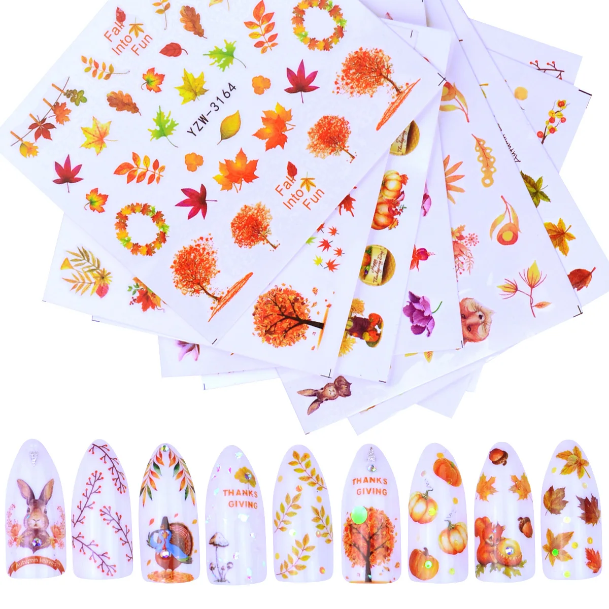 

1pcs Autumn Nail Art Sets Maple Leaf Turkey Sticker Nail Decals Gold Water Sliders for Manicure Yellow DIY Designs