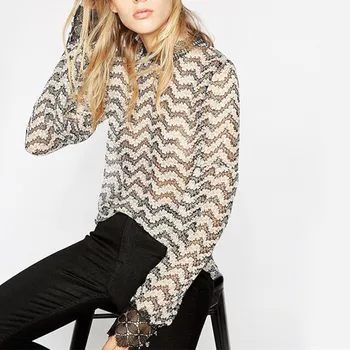 

100% Silk Women Black Jasmine Shirt Lace Micro Perspective Sexy Blouse Long Sleeve Thin Soft Blouses and Top Summer