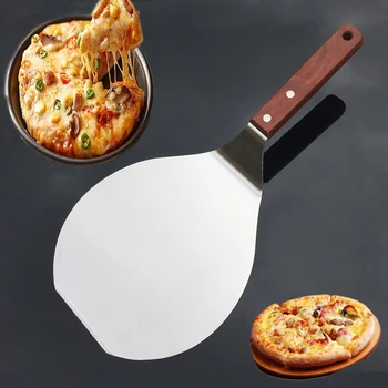 

1pc Round Pizza Shovel with Wooden Handle for Oven Bread Cake Pizza Shovel Pizza Paddle Peel Spatula Cake Transfer Baking Tool