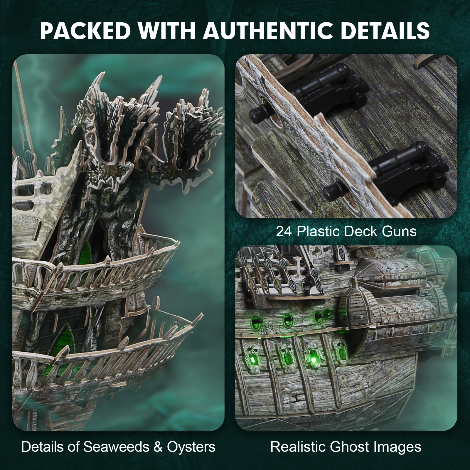 CubicFun 3D Puzzles Green LED Flying Dutchman Pirate Ship Model 360 Pieces Kits Lighting Building Ghost Sailboat Gifts for Adult 2