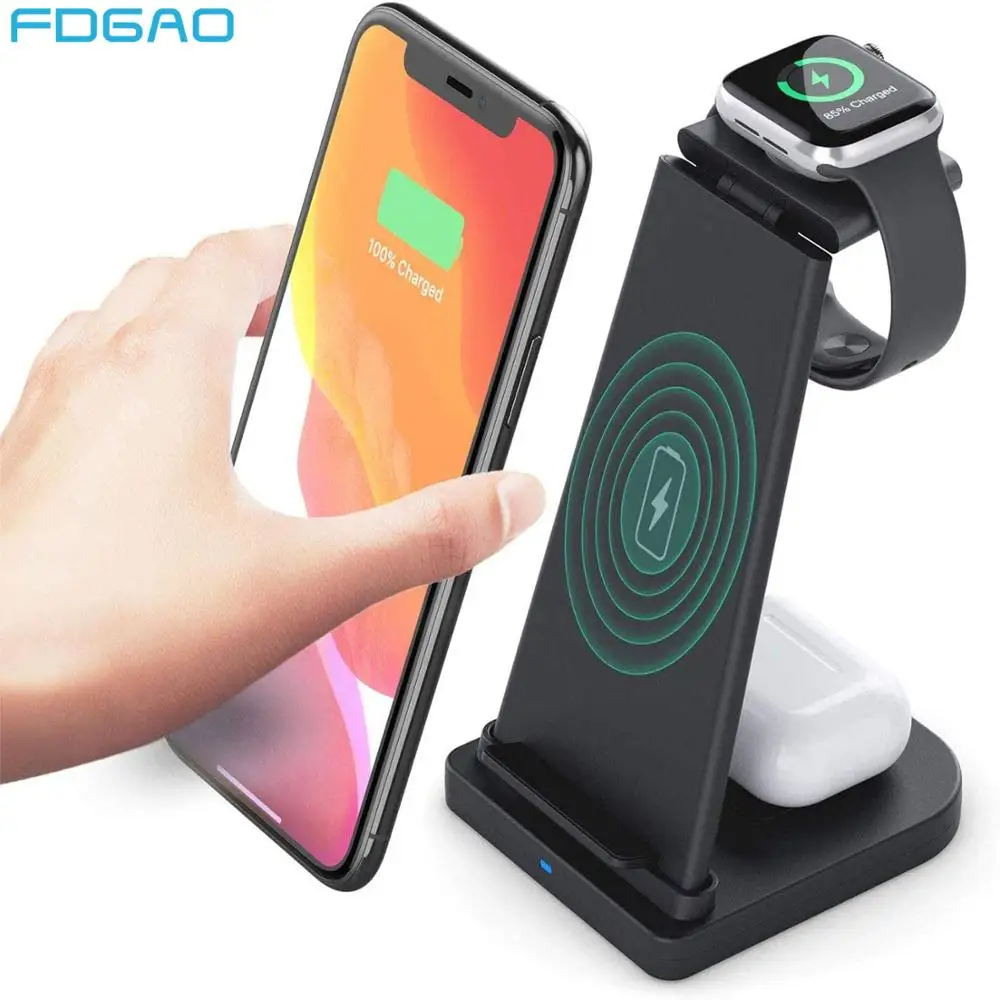 FDGAO Wireless Charger 15W Fast Charge Qi for iPhone 12 11 XS XR X 8 3 in 1 Charging Stand For Apple Watch 6 5 4 3 2 Airpods Pro
