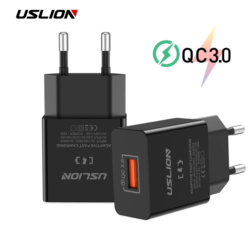 

USLION USB Charger Quick Charge 3.0 Fast Charging Mobile Phone Wall USB Charger Adapter for iPhone Samsung Xiaomi Huawei EU Plug