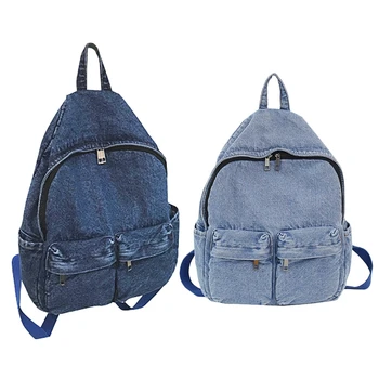 

Vintage Washed Denim Backpack Multifunctional Travel Bag for Girls School Bags