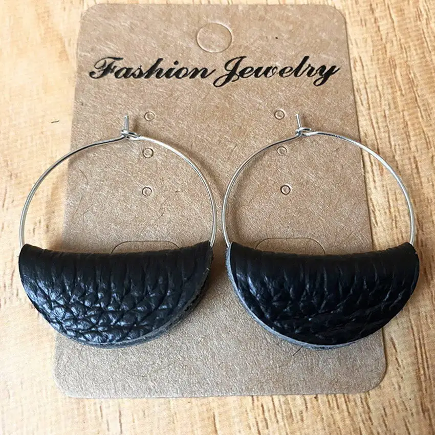 Genuine Leather Fold Semicircle Hoop Earrings for Women Original Simple Geometric Jewelry Wholesale