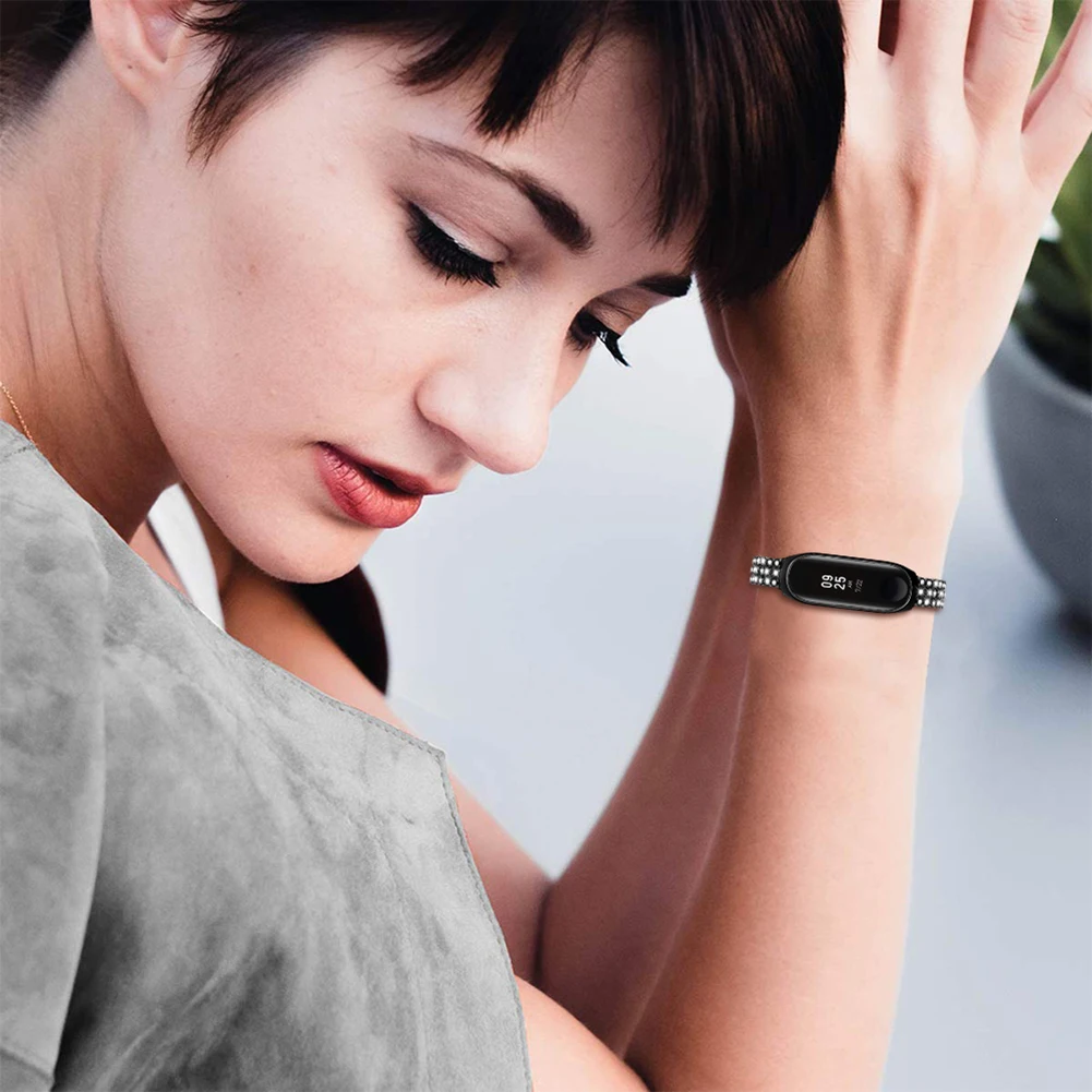 Watch Mi Band 3/4  Metal Straps Bracelet watch strap Diamond Accessories Diamond Steel Strap Zinc Alloy Table Frame