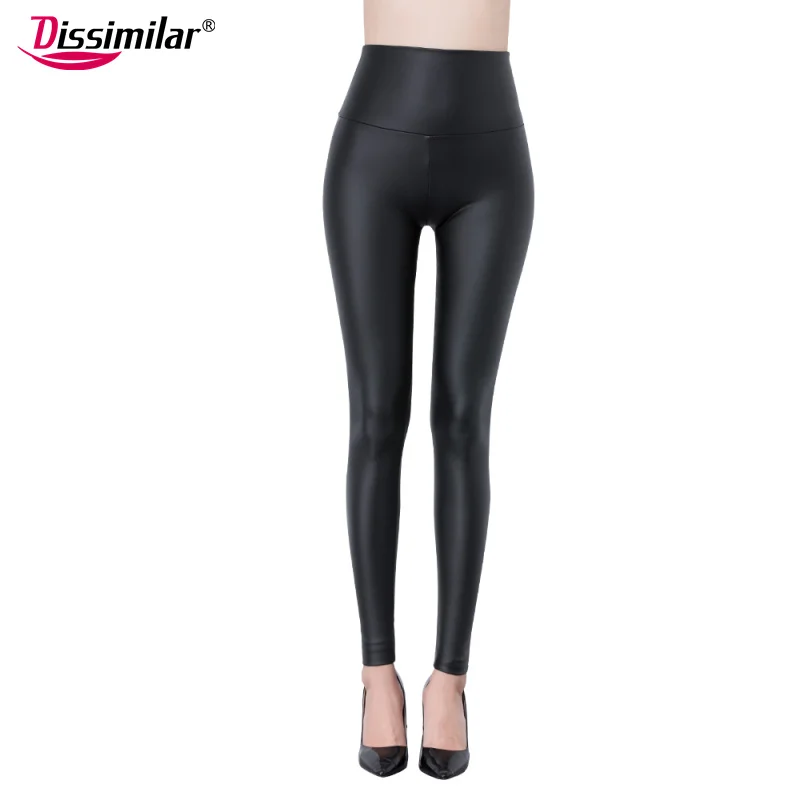 DISSIMILAR Hot High Waist PU Leather leggings Skinny Black leather Matt Black Leggins Ankle-length Stretchy Pants for Women maternity leggings