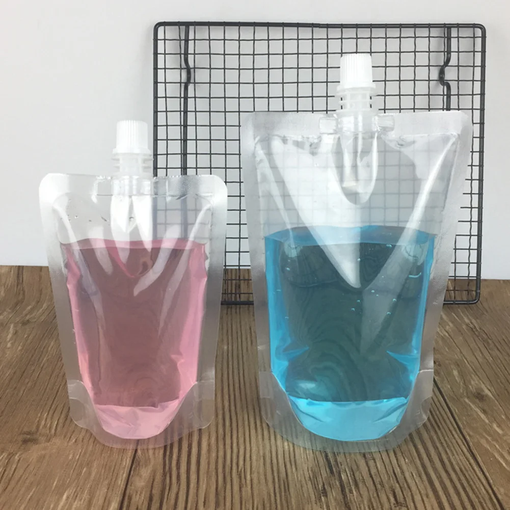 100Pcs Transparent Plastic Bags With Free Shipping Drink Pouch Sealed Reusable Beverage Juice Milk Coffee Travel Organizer Bag