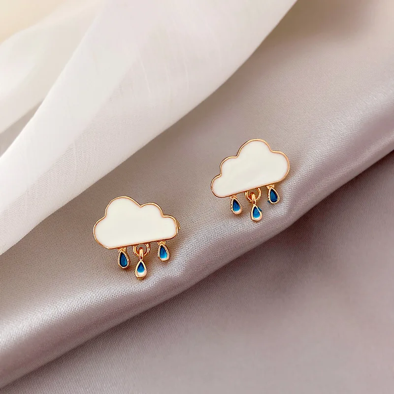 Koreański styl biała chmura woda wiszące kolczyki sztyfty dla kobiet kryształowe gwiazdy łuk asymetria kolczyk dziewczyna wesele biżuteria prezenty
