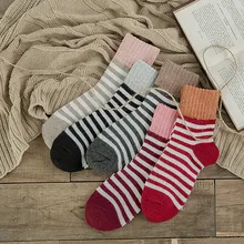 Stripe Cotton Blends Socks Women Girls Thicken Flanging Middle Socks Sleeping Sports Sokken Skarpety Damskie Woman Warm Socks