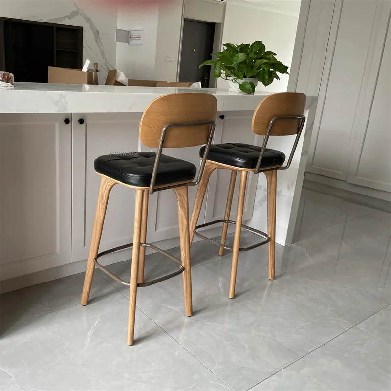 Nordic Solid Wood Bar Chairs for Kitchen Furniture Industrial Retro Restaurant Counter Stool Creative Back High Stool Bar Chair