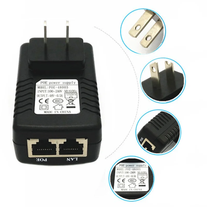 

Inspction CCTV Security 48V 0.5A 24W POE Wall Plug POE Injector Ethernet Adapter IP Camera Phone PoE Power Supply EU Plug